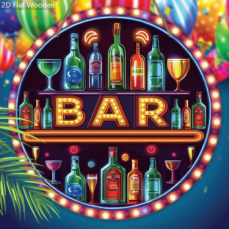 2D Flat Hanging Decorative Signs,interior Wall or Door Decoration,garden Decoration,the Pattern Is "BAR"sign,a Housewarming Gift for Friends