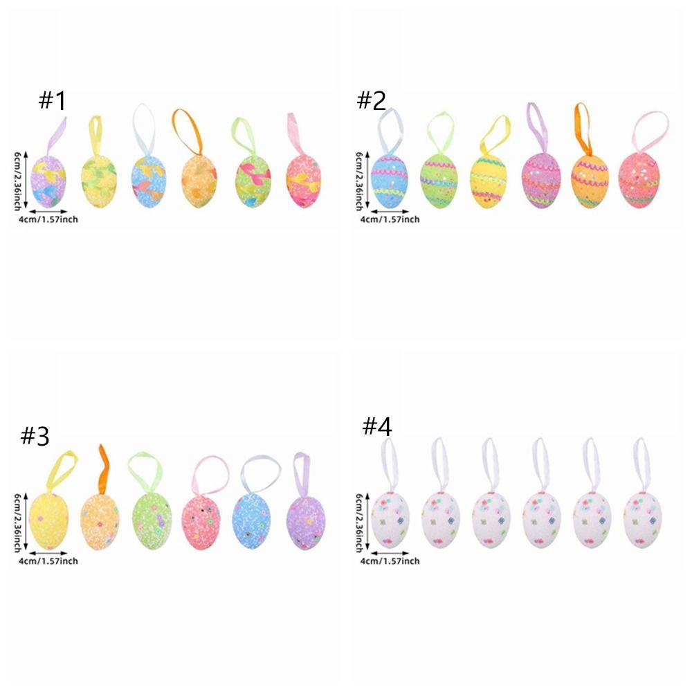 6PCS Colorful Painted Easter Eggs Pendant Foam Handmade Easter Egg Hanging Ornament DIY Crafts Simulation Egg Pendant