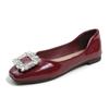 Burgundy single shoes women's summer patent leather square head shallow mouth flat shoes 42 soft sole large size 41-43 super fire bean shoes