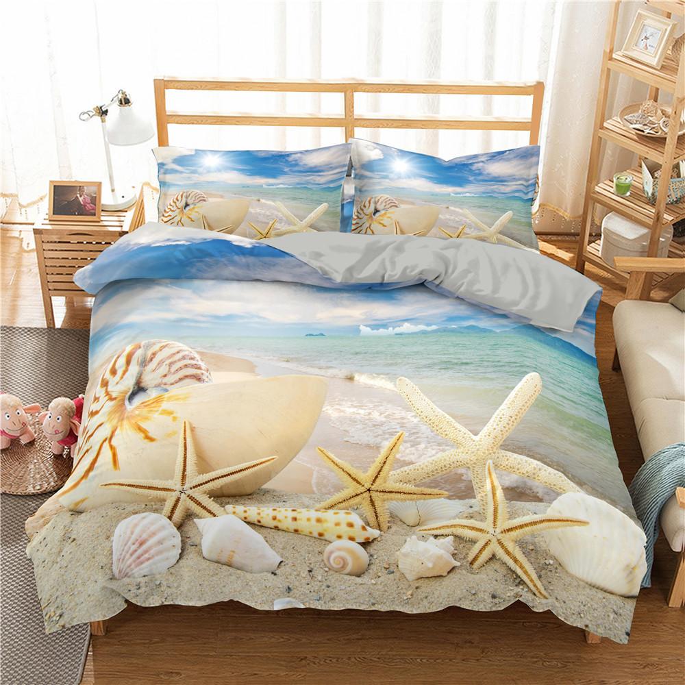 3D Beach Theme Home Bedding Set Summer Cool Vacation Style Quilt Cover Pillow Case 2/3 Pieces AU/DE/EU/US/UK Full Size Home Decoration