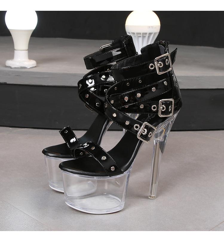 Rivet Lalian Roman Sandals Transparent High Heel 17Cm Stiletto Summer Nightclub Party Shoes