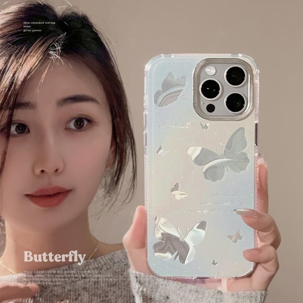 Blue Gradient Hollowed-out Butterfly Case for IPhone 16, Apple Phone Case for IPhone 15 Pro Max, with Water Ripple Pattern