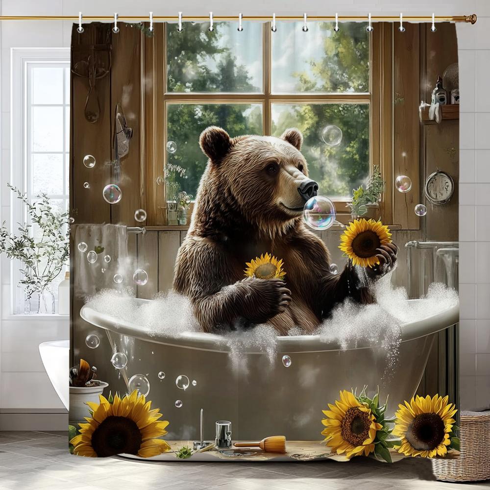 Süßer Brauner Bär im Badezimmer Duschvorhang, Dekorativer Badezimmer-Duschvorhang, Wasserdichter Duschvorhang mit Haken