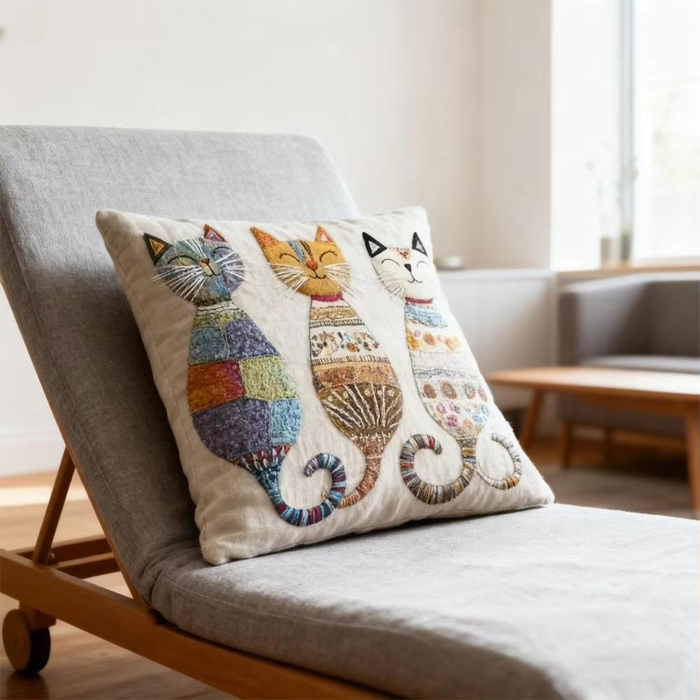 Niedliche Katzenmuster-Kissenhülle, 2D-flach bedruckter Kissenbezug, Dekorative Kissenhülle für Sofa-Heimdekoration