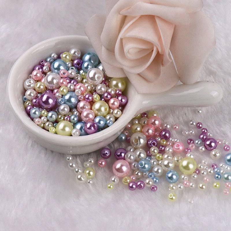 DIY Colorful Pearls Mix Size Beads With Hole Imitation Pearl Jewelry Making
