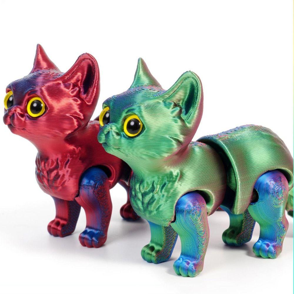 Adorable PLA Cat Figurine Movable Articulated Joints 3D Printed Cat Toys 16cm Stress Relief Fidget Gift
