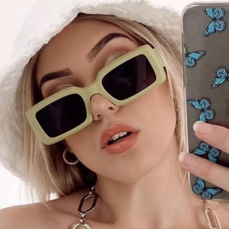 Non-pilarized Rectangular Sunglasses Women Avocado Green Eyeglasses Retro Fashion Personalized Hip Hop Trendy Square Men Eyewear