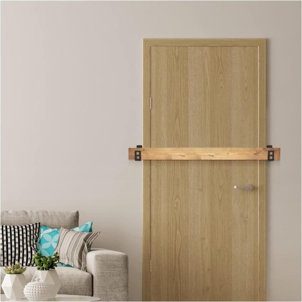 4PCS Heavy Duty Door Barrier Bracket, Open Rod Support, Reinforced Door Lock Bracket, Fit for 2x4 Wood Boards, Screws Not Included