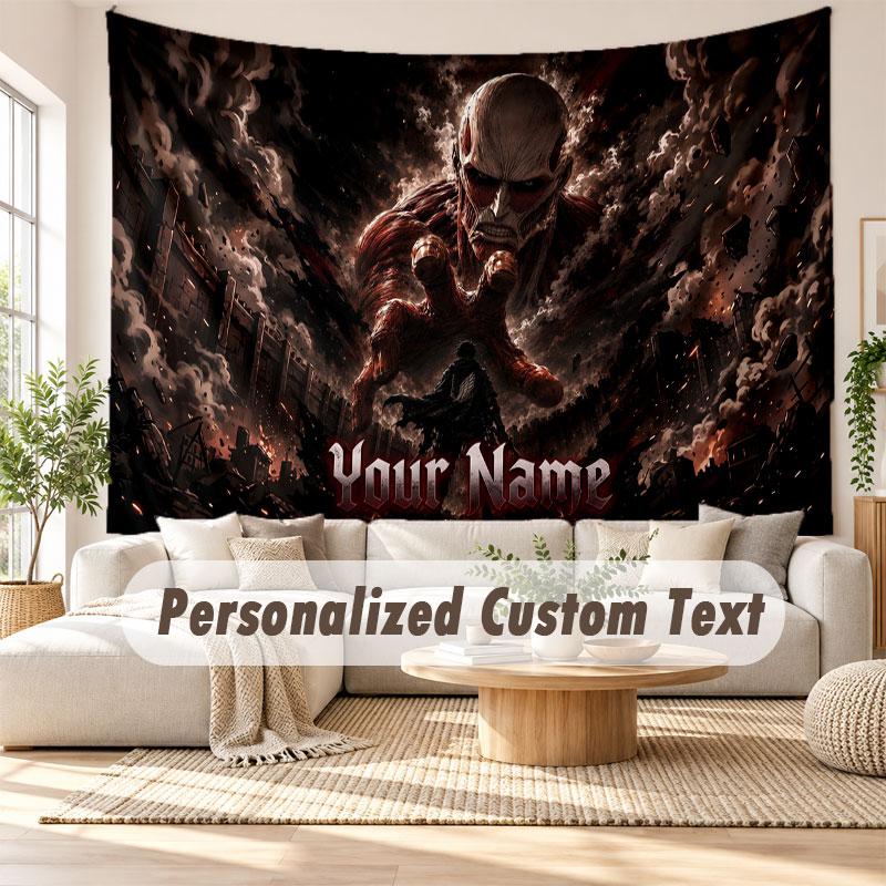 Tapisserie murale avec nom personnalisé, Tapisserie décorative de fond Attack on Titan pour dortoir, maison