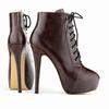 New Women's Boots Winter Fashion Platform Round Toe Side Zipper High Heels Pumps Lace-Up Ankle Flock Women Shoes Large Size 43