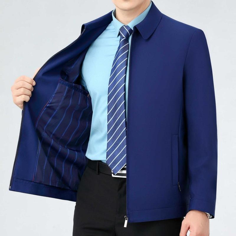 Mulberry Silk Spring and Autumn New Men's Casual Jacket Coat Middle-aged and Elderly Cadres Administrative Business Large Size Dad Tops