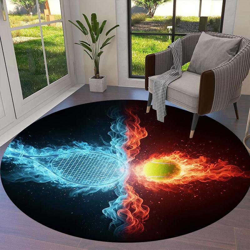 Ice Fire Sports Round Area Rug,Carpet Rug for Living Room Bedroom Sofa Playroom Decor,Non Slip Floor Mat