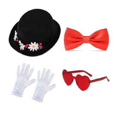 Magicians Hat With Reinforced Felts Soft Bowtie Gloves and Glasses Set Costume Accessory For Long Duration Shows And Event