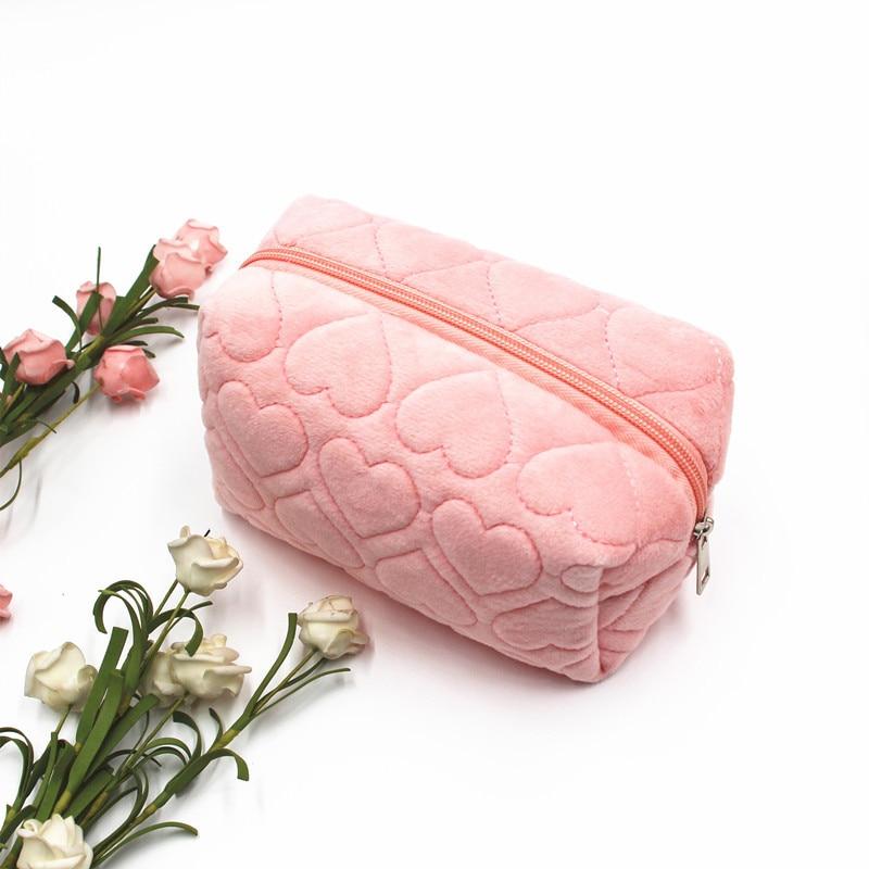 Soft Plush Cosmetic Bags Large Capacity Heart Pillow Makeup Case Lipstick Eysshadow Organizer Top-handle Phone Pencil Bags