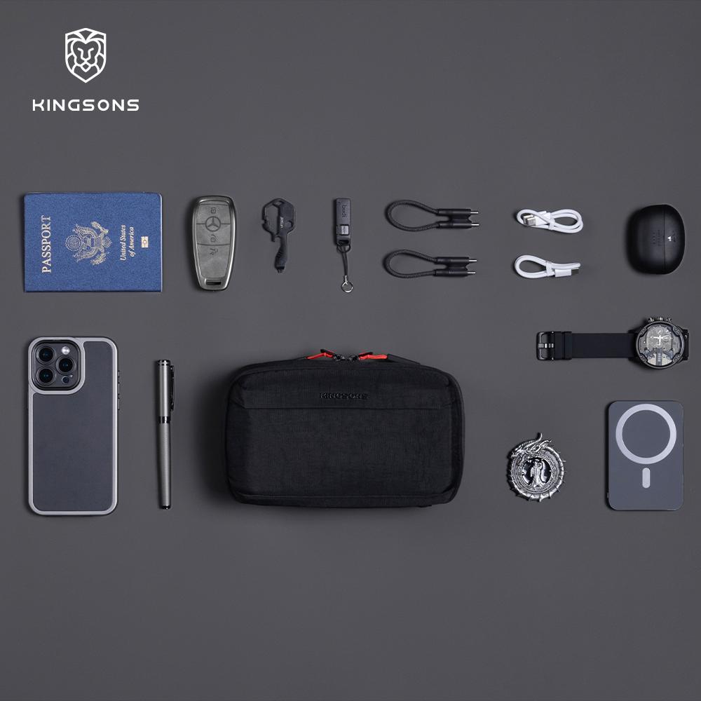 Kingsons Tech Pouch for Men & Women, 420D Waterproof Nylon Travel Accessories Organizer, Digital Bag for Passport & Cables