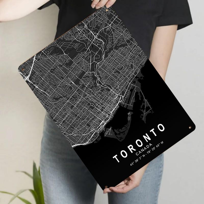Toronto Canada City Map Metal Wall Art Modern Home Decor Minimalist Urban Street Print Iron Painting