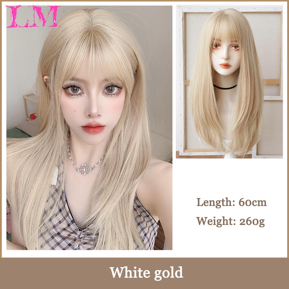 LM Long Straight Black Lace Front Wig Natural Black Pre Plucked Synthetic Lace Front Wig For Women Glueless Heat Resistant Fiber