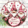 Panneau en Bois Rose de Saint-Valentin avec Adorable Motif de Gnomes - Panneau Rond Romantique pour Décoration Murale de Porte d'Entrée - Cadeau Idéal pour la Saint-Valentin