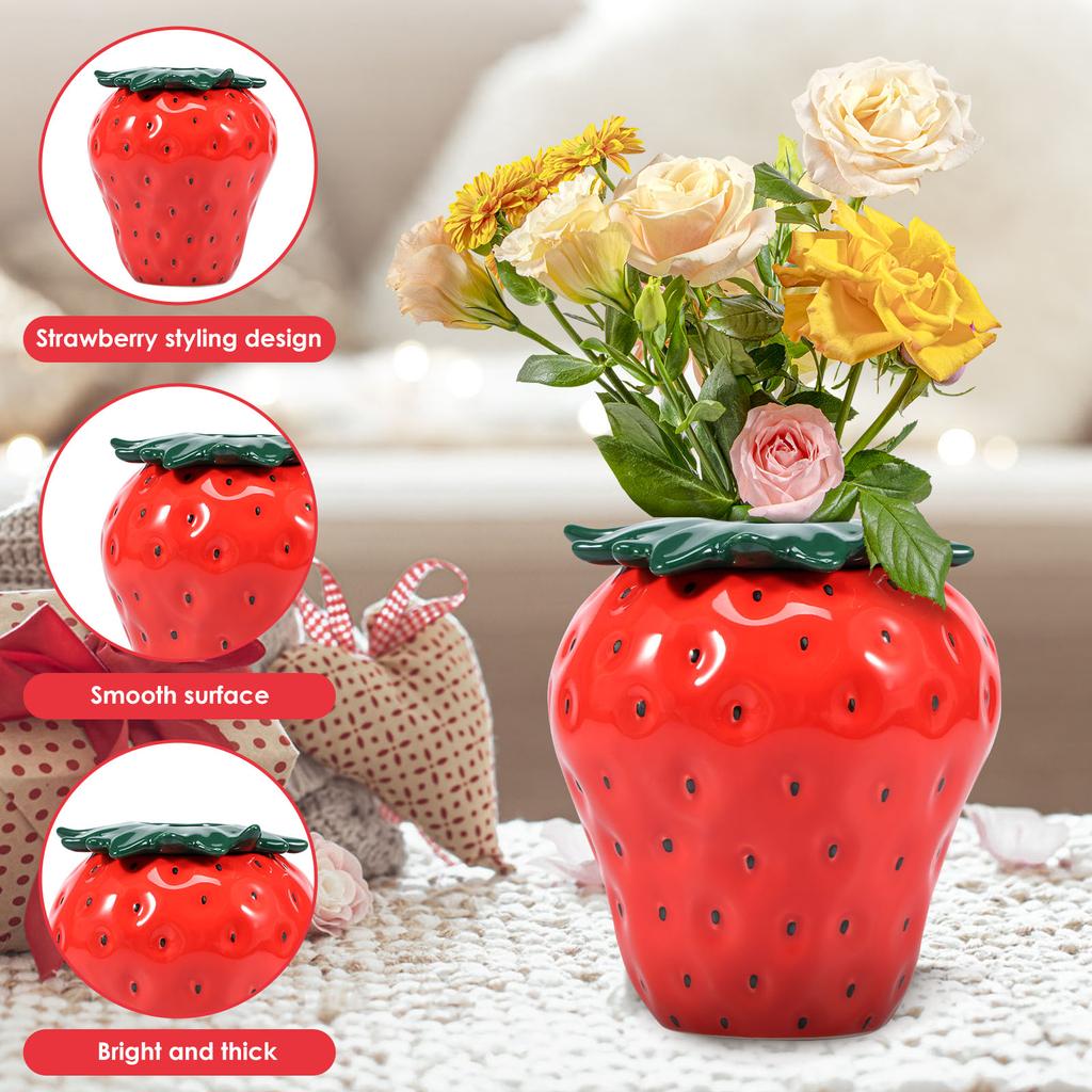 Strawberry Vase Vintage Inspired Strawberry Flower Vase Ceramic Decorative Strawberry Shaped Planter for Home Office Kitchen