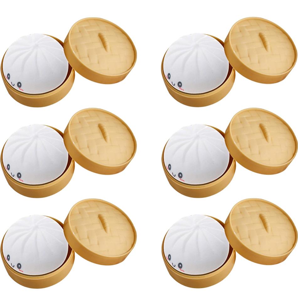 New White Baozi Dumpling Squishes Stress Balls Fidget Sensory Toy Simulation Food Squishies Bun With Steamer Dough Ball Toys