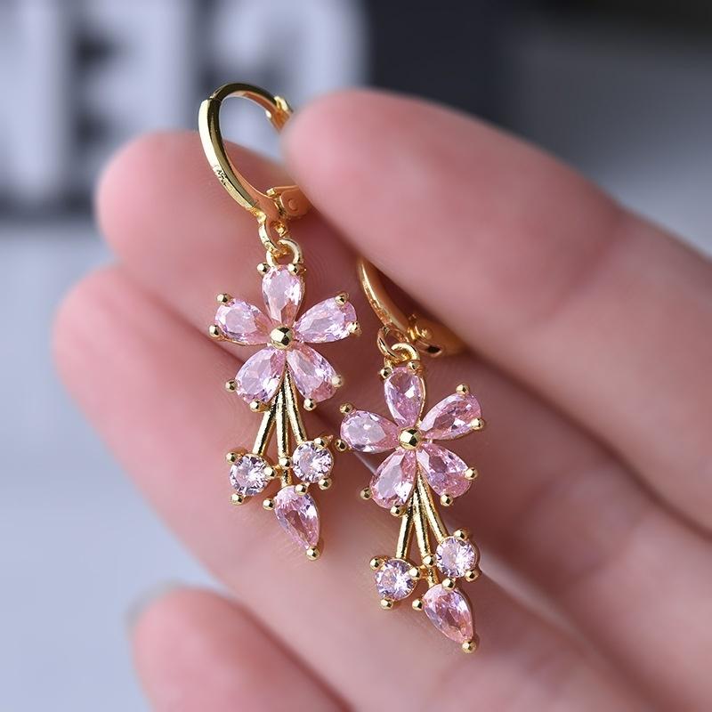 Luxury Temperament 5 Kinds of Gold Color Zircon Pendant Earrings Suitable for Female Fashion Gold-plated Hypoallergenic Jewelry