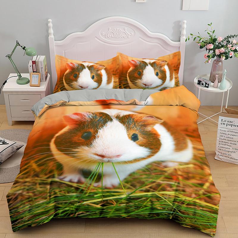 3D Cavia Dekbedovertrek King Queen Lieflijke Hamster Beddengoed Set Voor Kinderen Jongen Meisje Dier Huisdier Muis 2/3 stuks Polyester Dekbedovertrek