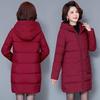 Women's Plus Size Winter Casual Mid-Length Pocket Coat Solid-Color Hooded Warm Jacket for Middle-Aged and Elderly Women