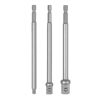 Pack Of 3 Hexagonal Shank Square Drive Socket Adapter Extension Bar 150mm 1/4", 3/8", 1/2" For Power Drill And Auto Repair