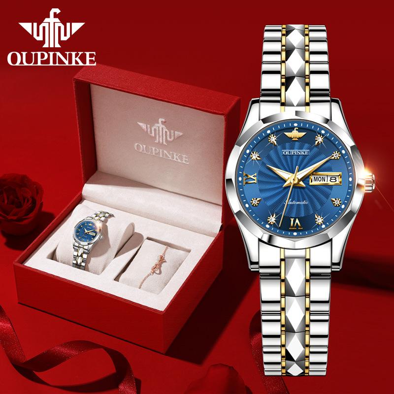 OUPINKE Watches Tungsten Steel Diamond-inlaid Waterproof Automatic Mechanical Watch Women Watch Women