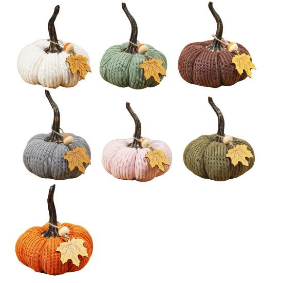 Mini Calabazas de Punto Adornos de Escritorio Otoño Tela Artesanías de Calabaza Artificial para Otoño Acción de Gracias Festival de la Cosecha Halloween Decoración del Hogar