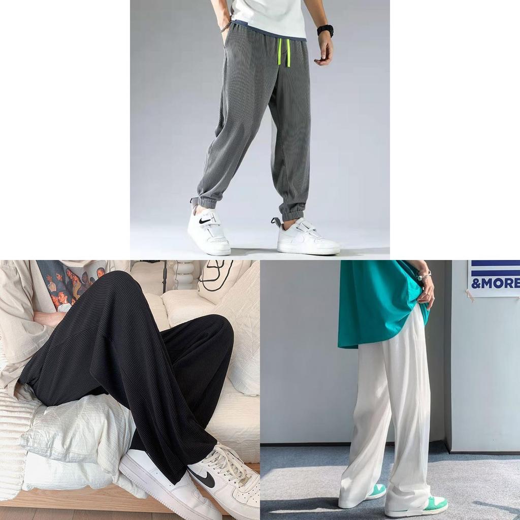 Ice Silk Casual Pants For Men With High Elasticity And Drawstring Closure For Summer Comfort