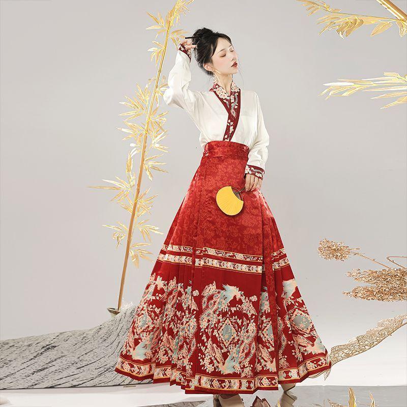 Estilo chinês da dinastia Ming saia com cara de cavalo terno feminino para deslocamento diário
