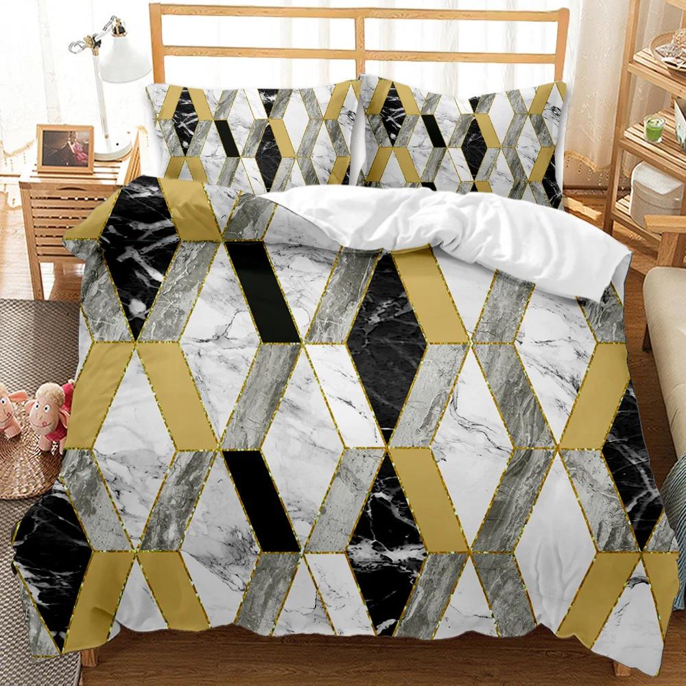 Marble Duvet Cover Set Black White Gold Abstract Marble Texture Printed Black White Double Queen King Size Polyester Bedding Set