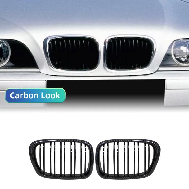 For BMW E39 5-Series 525 528 530 M5 1997-2003 Glossy Black Front Hood Kidney Grille Grill ABS Dual Line Compatible