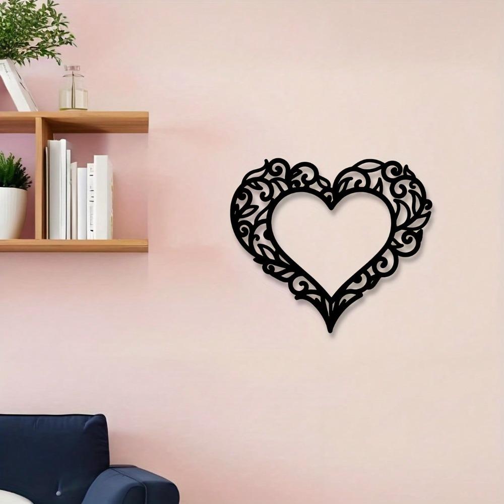 Elegant Black 2D Iron Heart Wall Art with Swirl Design Romantic Home Decor Gift