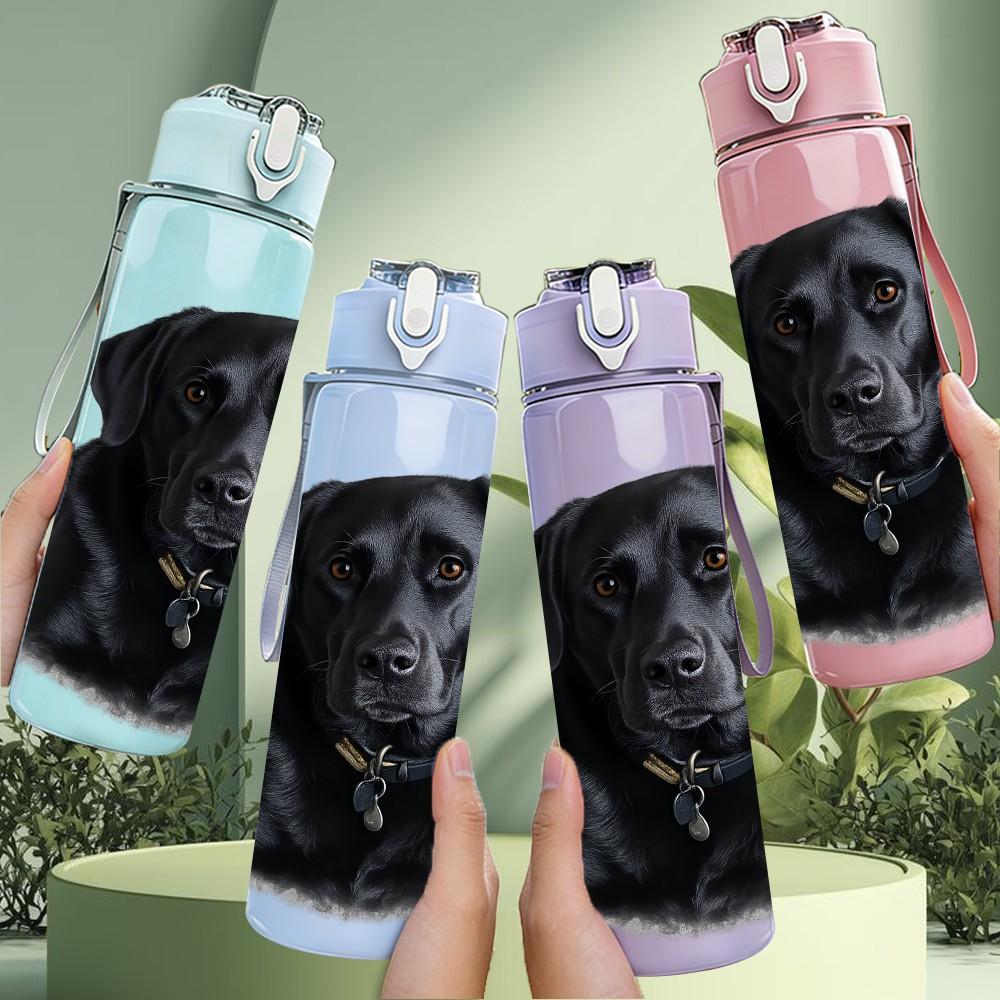 1PC Black Labrador Dog Pet Portrait Print 750ml Color Plastic Sports Water Bottle Leakproof Flip Straw Lid Suitable for Sports Office Home Use