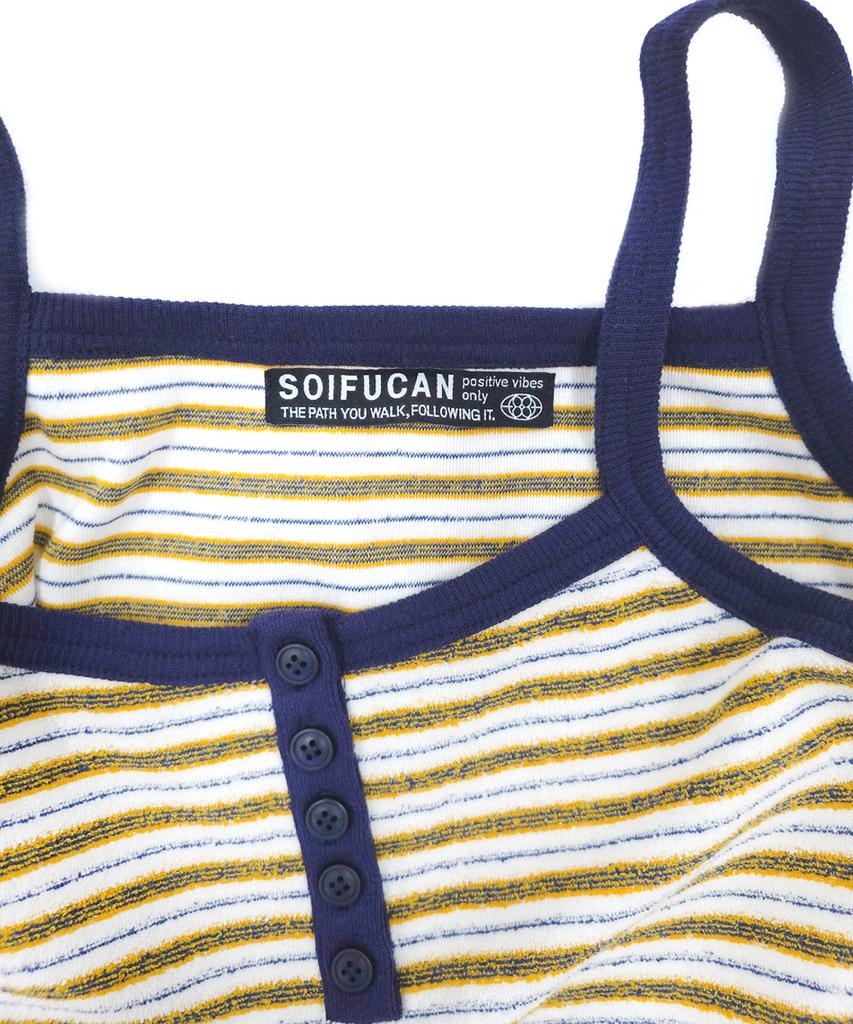 Soipeuyukaen Cotton Terry Stripe Button Sleeveless Top