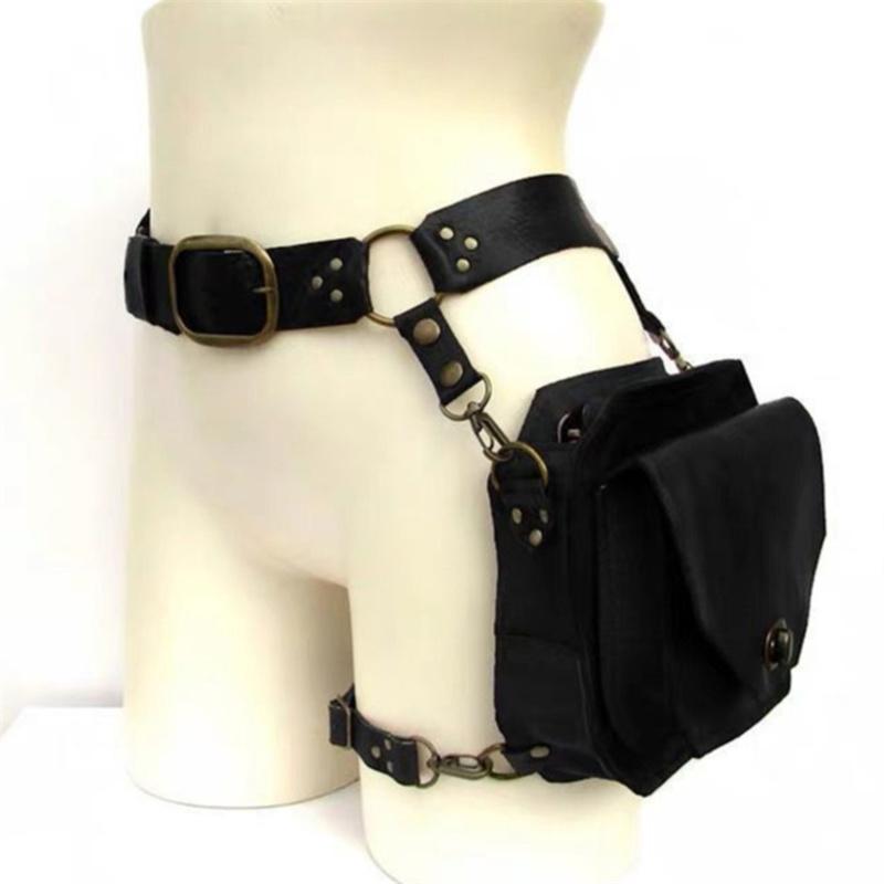 Punk Retro PU Waist Bag Casual Small Square Hip Packs For Women's Crossbody Cross Multi-function Outdoor Leg Phone Pouch