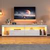 LED High Gloss TV Cabinet, Suitable for TVs Up To 70 Inches, Living Room TV Cabinet with 2 Drawers, Console Table for Living Room and Bedroom, White