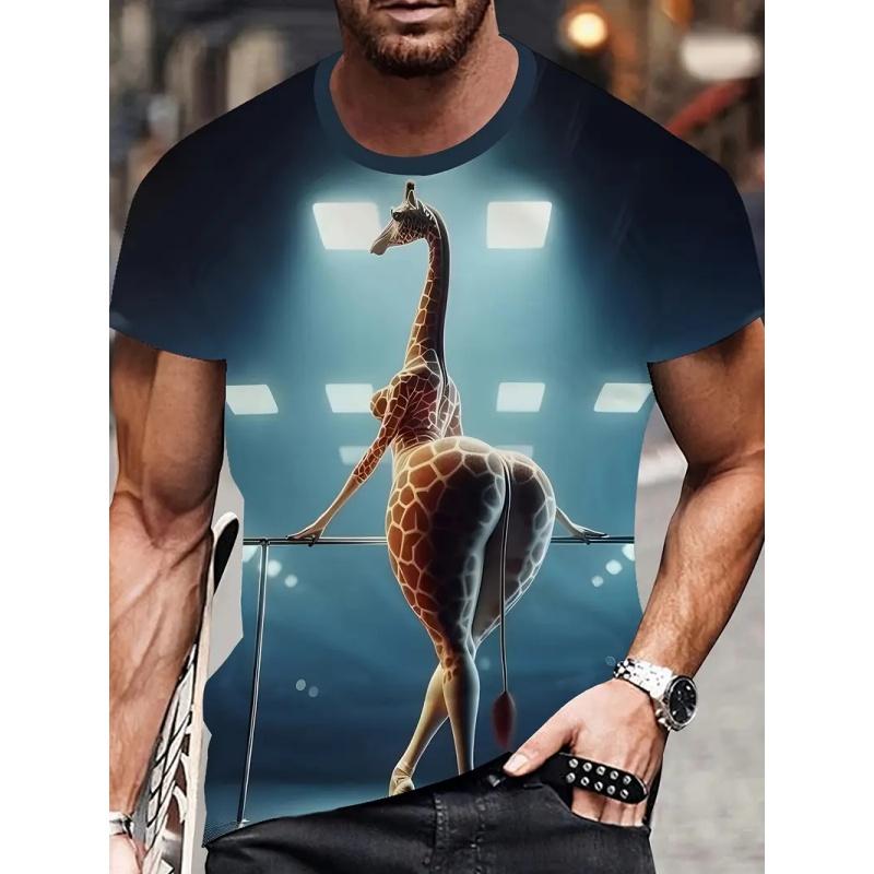 Kleurrijk Giraf Patroon T-shirt Voor Mannen Kleurrijk Dier 3D Print Korte Mouw T-shirts Zomer Straat Losse Tops Ronde Hals T-shirts