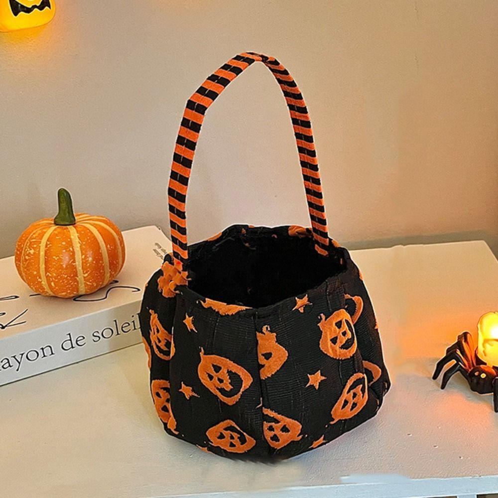 Trick or Treat Pumpkin Candy Bucket Cloth Stuffed Cotton Tote Bags Halloween Candy Bag Party