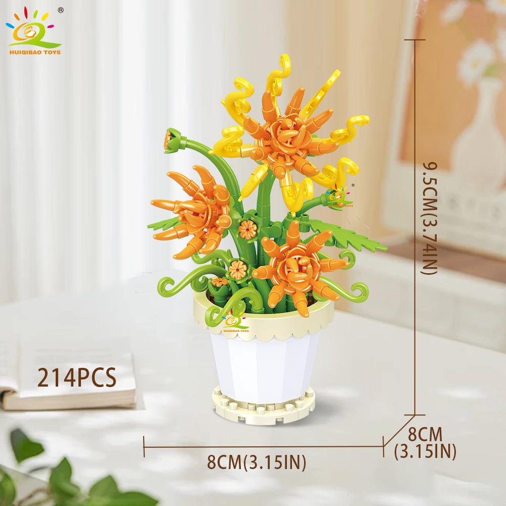 Moc Flower Eternal Bouquet With Pot Micro Construction Block Sunflower Rose Small Model Brick Plaything Household Desk Decoration