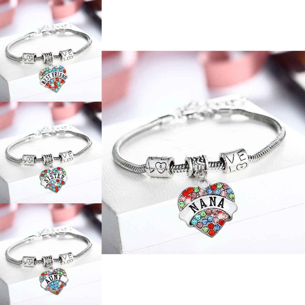 Bracciale a Cuore d'Amore Inlaid con Strass Colorati per Membri della Famiglia Regalo per la Famiglia**