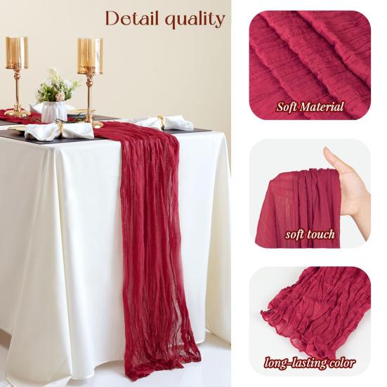 Wrinkle Table Runner Boho Gauze Fabric Tablecloth for Wedding Party Decor Rustic Elegant Dining Table Accent Reusable Machine Washable Sheer Runner