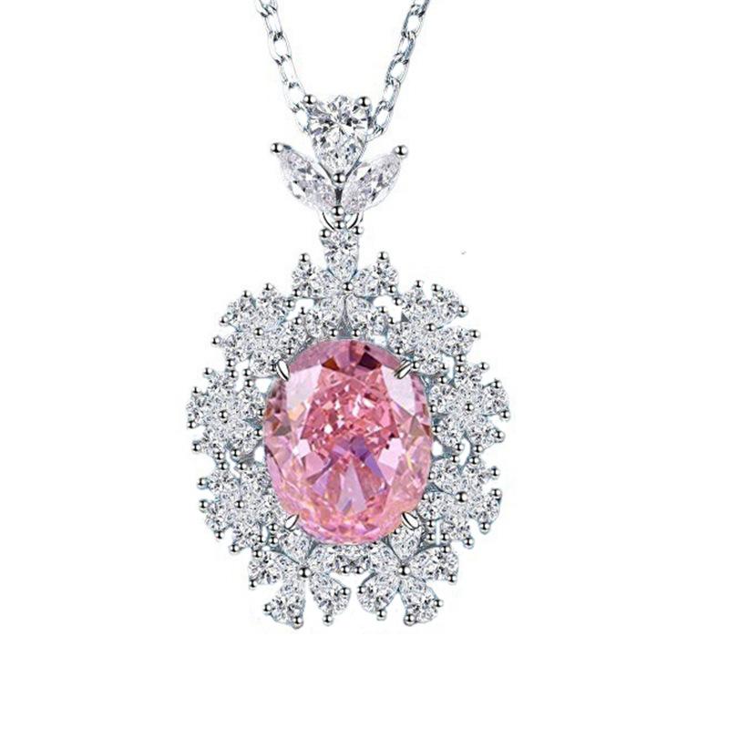 Lyxig Solid Platina PT950 Dam Isblomma Slipad Röd Rosa Gul Moissanit Diamant Hängsmycke Halsband