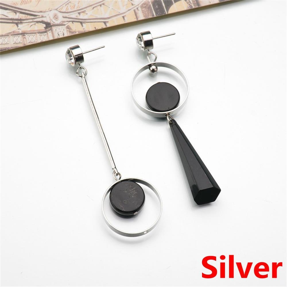 Wedding Drop Jewelry Black Acrylic Pendant Asymmetry Ear Stud Crystal Rhinestones Dangle Earring