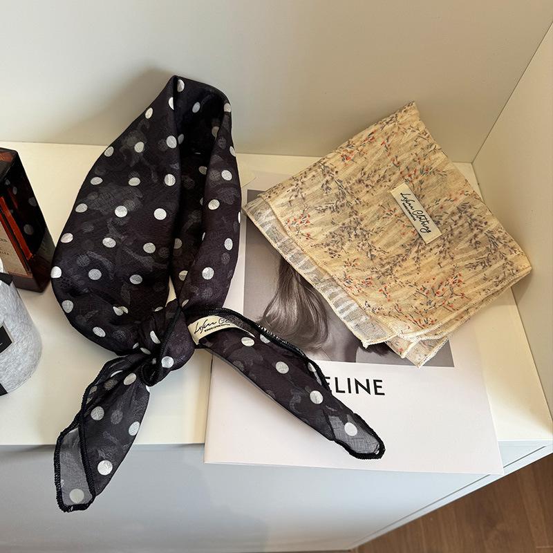 Plain Double-Sided Pattern Cotton And Linen Skin-Friendly Square Scarf Neck Care Retro Literary Scarf Silk Scarf Headscarf Headband Women
