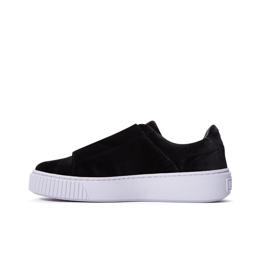 Puma Basket Platform Strap Velvet Rope - Black Women Sneakers White 364068-01