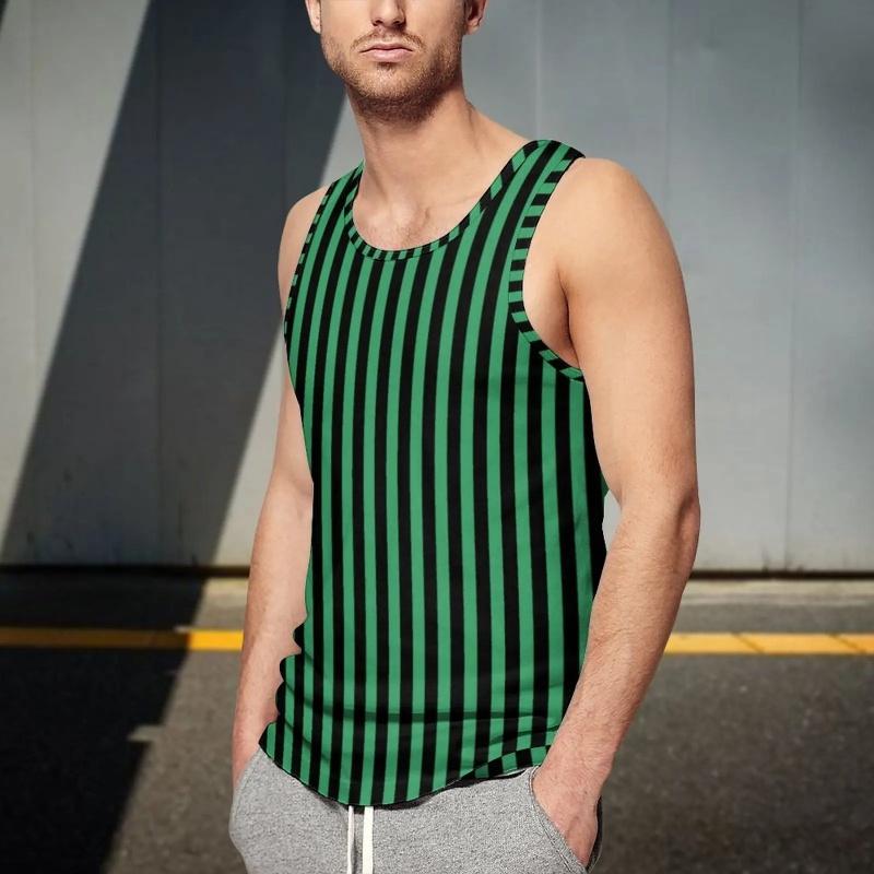 Bunte Geometrische Streifen Tanktops Für Mann Farbblock Muster T-Shirts Sommer Lässiges Weste Übergroß Sport Street Tanktop