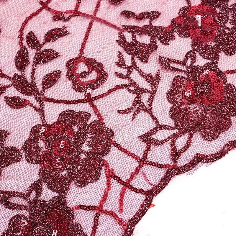 90x130cm Material cu Flori Brodate cu Paiete Dantelă cu Mărgele Decor Rochie de Mireasă DIY Costum de Scenă Material Petrecere de Seară Bridal